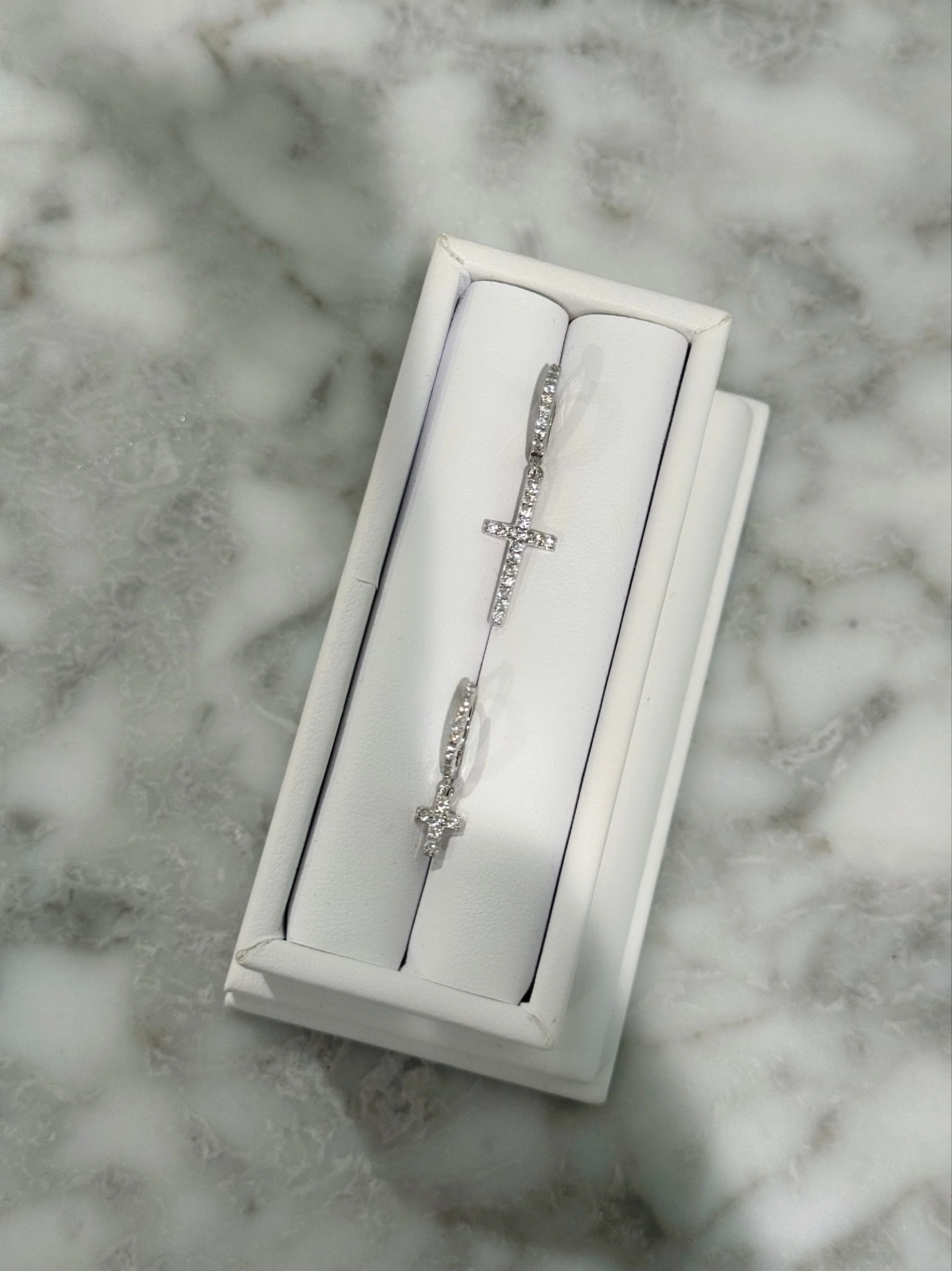 PAVÉ DROP CROSS HOOPS (925 STERLING SILVER) - Image 2