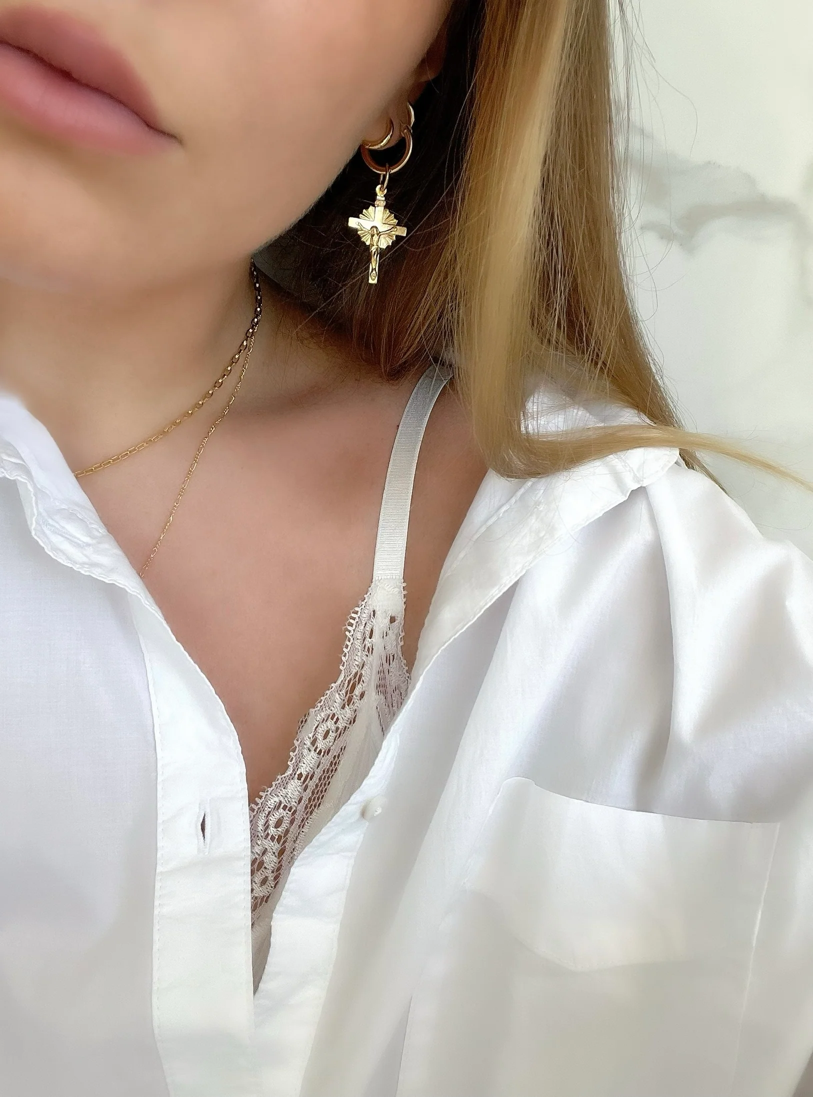 SOLEIL CROSS HOOP (14K GOLD FILLED OR 925 STERLING SILVER) - Image 2